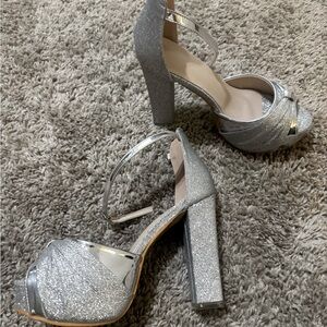 Elegant Silver Glitter Women's Heels